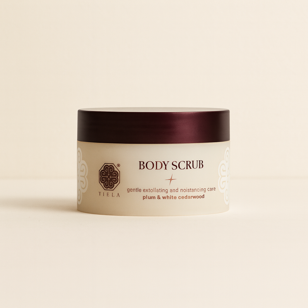 TIELA Perfume Therapy Shine Body Scrub (Plum & White Cedarwood)